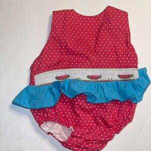 Rosalina collection 9 months smocked romper pink white blue smocked watermelons